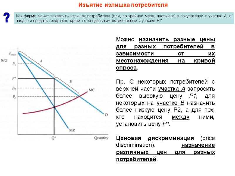 Изъятие излишка потребителя Как фирма может захватить излишек потребителя (или, по крайней мере, часть